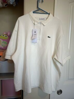 Lacoste Off-White Polo with Green Crocodile Emblem